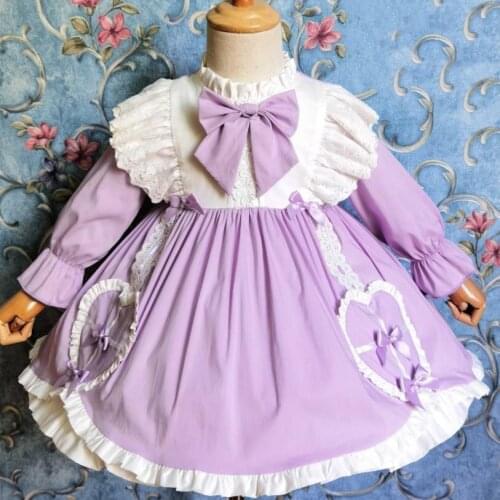 2020 autumn baby girl vintage Spanish lolita princess dress kids purple bow ball gown dress