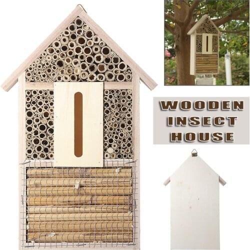 Bee Wooden House Natural Garden Bug Nest Hanging Shelter Garden Insect Butterfly Insects Box Beekeeping Supplies