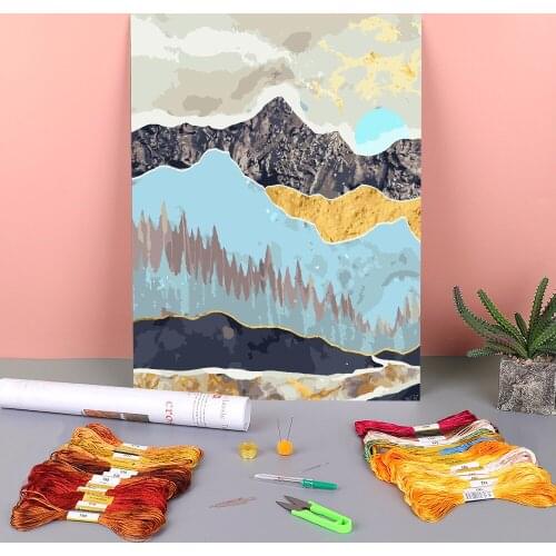 Landscape Mountain Sunrise Pre-Printed 11CT Cross-Stitch Embroidery Complete Kit DMC Threads Handmade Painting Hobby Stamped