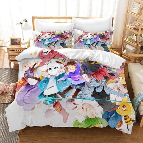 High Quality 3D Printed Undertale Game Frisk Sans Papyrus Pattern Duvet Cover with Pillow Cover Bedding Set for Bedroom Decor