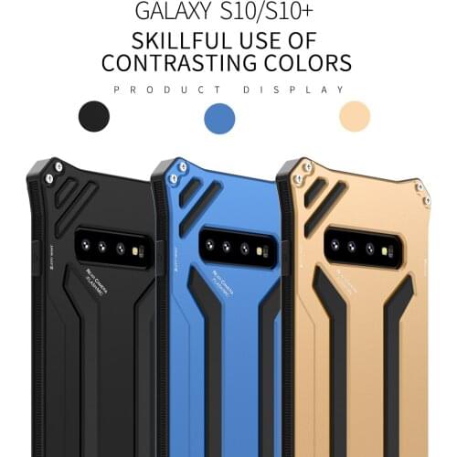 R-Just Metal+Silicone Aluminum Full Protection Case Back Cover Defender Shell For Samsung S10 S10+ Plus