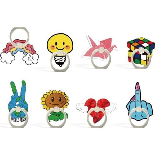 Rainbow Acrylic Cartoon Funny Broken Heart Shape Finger Ring Sunflower Mobile Phone Stand Holder For iPhone All Smart Phone