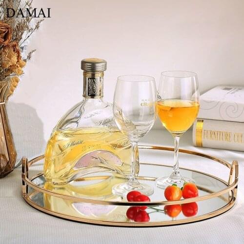 Gold Inlay Glass Mirror Trays Decorative Nordic Modern Hollowation Jewelry Necklace Display Storage Tray Cosmetic Organizer