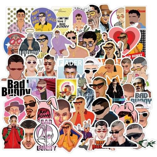 50PCS Handsome Singers Bad Bunny Waterproof Stationery Graffiti Stickers Laptop DIY Skateboard Guitar Bike Cool Sticker Kids Toy