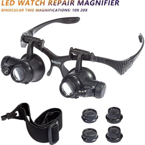 LED Magnifier Glasses 10X 20X Magnifying Glasses Jeweler Lunette Loupe For Working Soldering DIY Jeweler Watch Electronic Repair