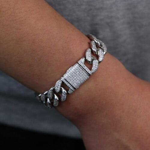 Only 1 piece promotion 16mm micro pave cz cuban men bracelet 21cm hip hop jewlery