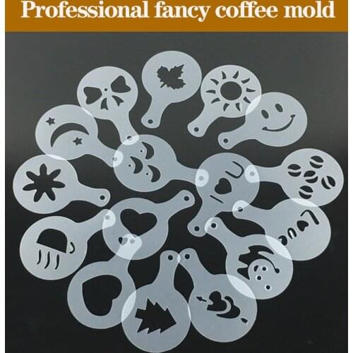 16Pcs Mold Coffee Milk Cake Cupcake Stencil Template Coffee Barista Cappuccino Template Strew Pad Duster Spray Tools