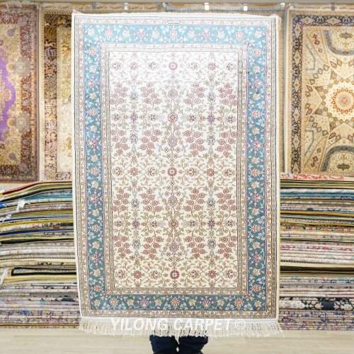 Yilong 2.5'x4' Turkish Silk Carpet Luxury Blue Handmade Oriental Floral Rug (HF172B)