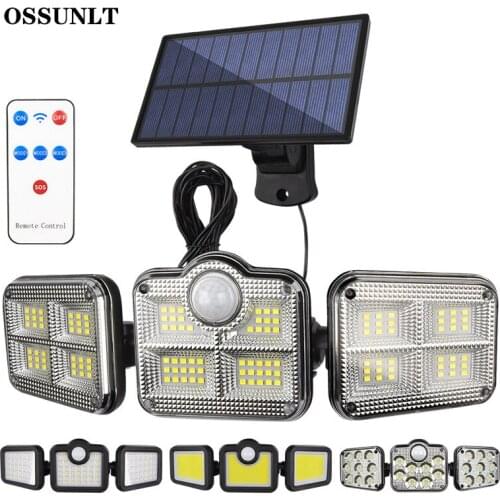 138 LEDs Solar Lights Outdoor 3 Head Motion Sensor 270° Wide Angle Illumination Super Bright Waterproof Remote Control Wall Lamp