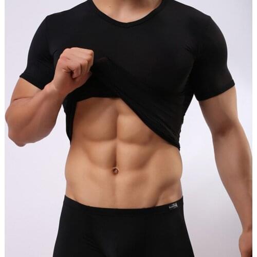 High Quality 1PCS Men Sexy Transparent Shirt Gauze Sexy Underwear Sleep Wear Slim Tight Shirts Gay Sexy Sleepwear
