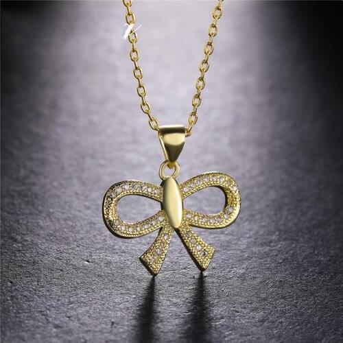 Juya Fine Jewelry Supplies Micro Pave Cubic Zirconia Bowknot Pendant Necklaces For Women Handmade Choker Necklace Wholesale