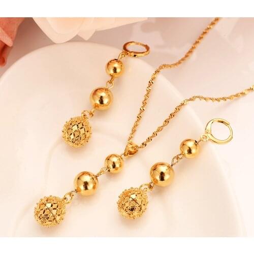 Bangrui Gold Color Beads Jewelry sets Round Pendant/Chain Necklace/Ball Earrings for Women wedding bridal party Jewelry gift