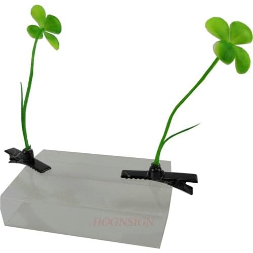 2pcs hair clip Four-leaf clover hairpin plants show cute artifact seedling hairpin long grass weird cartoon headdress flower
