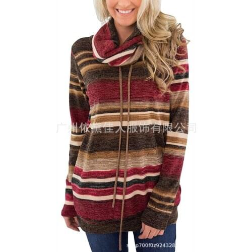 2020 autumn womens t-shirts stripe pocket splicing lady t-shirt long sleeve loose pile collar women sweatshirts