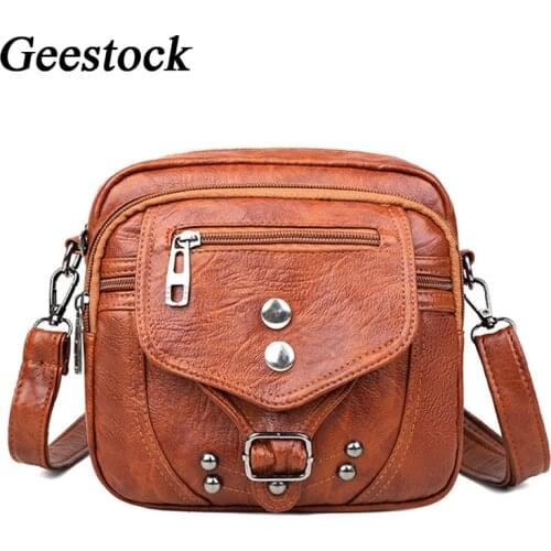 Geestock Small Square Bag for Women Shoulder Bags Soft Leather Purses Handbags Vintage Crossbody Messenger Bag