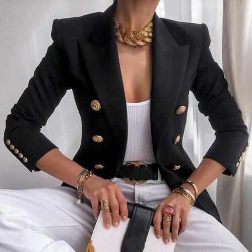 2020 Womens Blazer Jacket Womens Business Double Breasted Buttons Blazer Slim Fitting Blazers Suit Coat Office Ladies Outfit