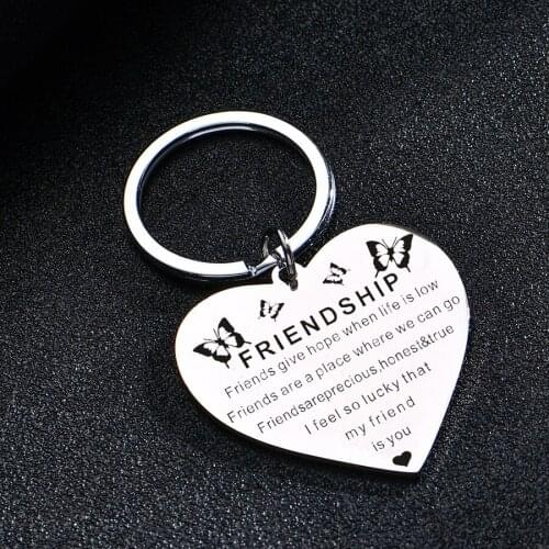 Butterfly Stainless Steel Friendship Love Heart Pendant Keychain Best Friends Key Chain Sister Women Jewelry