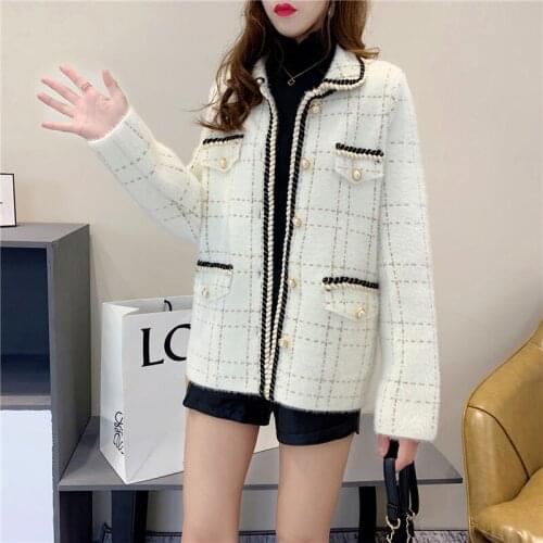 Women 2020 Autumn Winter Artificial Mink Cashmere Soft Sweater Female Casual Loose Cardigans Knit Full Sleeve Elegant Coat