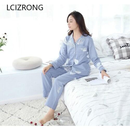 New Spring Harajuku Long Pajama Set For Women Blue Pink Plus Size Home Clothes Thin Comfortable Nightgown Sleepwear Suits Female