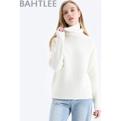BAHTLEE Women Wool Sweater Turtleneck Pullovers Long Sleeves Autumn Winter Knitted Jumper Loose Warm