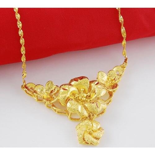 24K Yellow Gold Necklaces High Quality Plant Totem Charm Pendant Necklaces for Women Luxury Wedding Jewelry Gifts