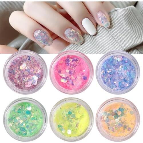 1 Box Mermaids Hexagon Nail Glitter Powder Colorful Sparkly Shinning Nail Sequins Holographics Paillette Flakes Nail Decoration