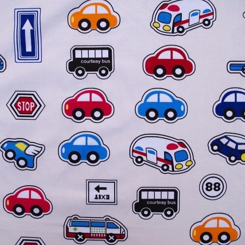 1 yard Cotton Twill Fabric for sewing pathwork, cloth, bedding - Cars and road signs (width=160cm)