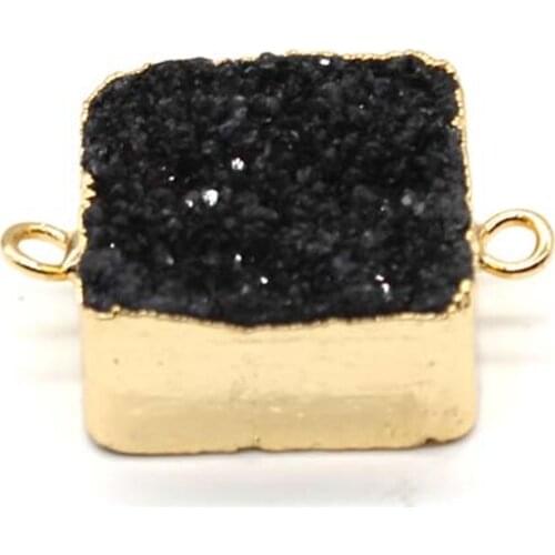 100-Unique 1 PCS Black Square Crystal Black Onyx Stone Connector Pendant Irregular Shape Jewelry