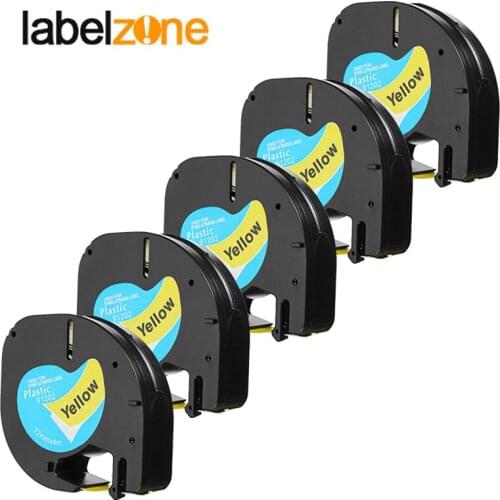 5 pack 12mm*4m black on yellow 91202 91332 91222 59423 Compatible DYMO LetraTag 12mm Label Tapes for DYMO LT-100H Label Maker