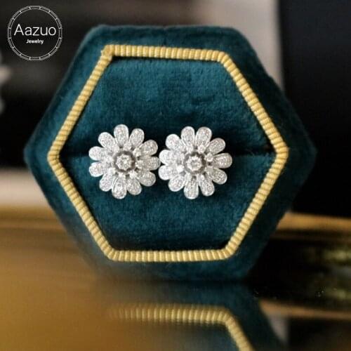 Aazuo 18K Pure Gold Fine Jewelry Real Diamond 0.46ct Sun Flower Stud Earring Upscale Trendy Classic Party Fine Jewelry Hot Sell
