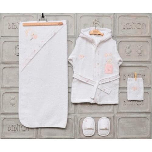 Bebitof Newborn Baby Girls Toddler 100% Cotton Terry Bathrobe & Hooded Towel Set Bathtime Gift Bundle 5 Piece Pink 0 – 24 Month