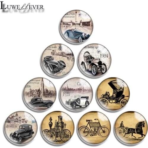 12mm 14mm 16mm 20mm 25mm 30mm 670 Old Car Mix Round Glass Cabochon Jewelry Finding 18mm Snap Button Charm Bracelet