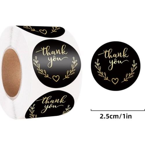 Black Thank You Stickers Roll 500pcs Gold Foil Round Sticker Labels for Small Business Supplies,Birthday, Party
