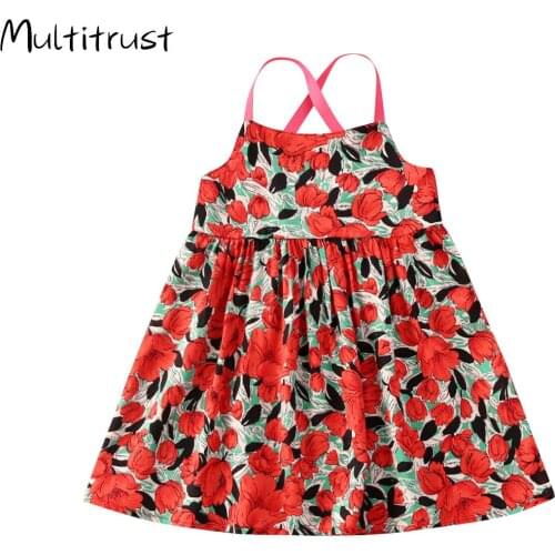 Multitrust Children Summer Clothing Toddler Baby Girl Party Princess Floral Cotton Floral Dress Chiffon Sundress Outfit