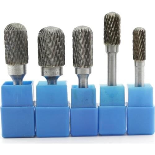 6mm Shank x 8 10 12 14 16 mm Head Shape CYLINDER BALL NOSE Tungsten Steel Solid Carbide Burrs Rotary Tool Drill Bit Dbl End Cut