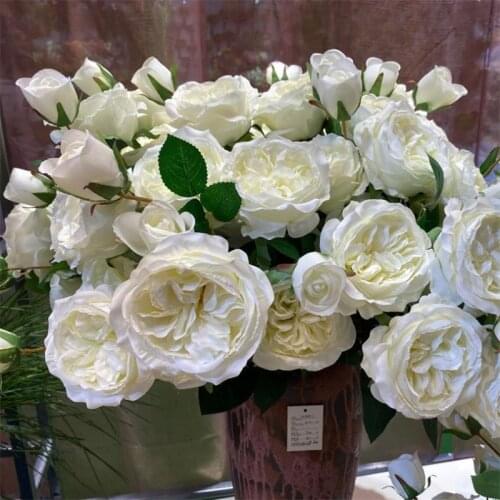 Fake Single Stem Austin Rose (3 Heads/Piece) 29.53" Length Simulation Spring Round Roses for Wedding Centerpiece
