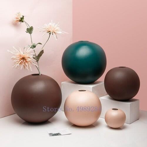 Ceramic Vase Round Flower Arrangement Desktop Crafts Ornaments Flower Vase Modern Home Decoration Wedding Decoration Vases
