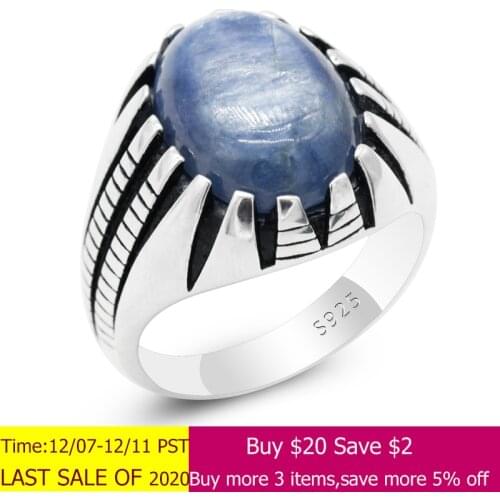 Kyanite Stone Ring 925 Sterling Silver for Men Oval Natural Stone Thai Silver Original Rings For Men Turkey Handcrafted Jewelry