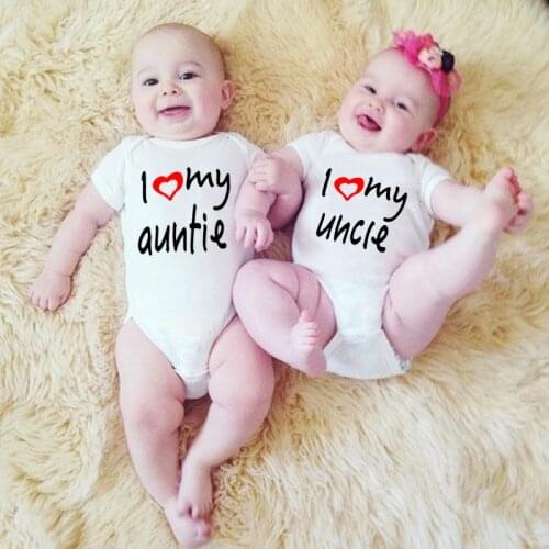 I Love My Uncle I Love My Auntie Newborn Baby Bodysuits Summer Fashion Outfits Boys Girls Romper Cotton Short Sleeve Clothes