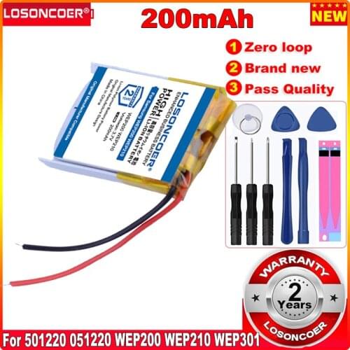LOSONCOER 0 Cycle 100% New 3.7V 200mAh 501220 051220 WEP200 WEP210 WEP301 Bluetooth Headset 3D glasses battery