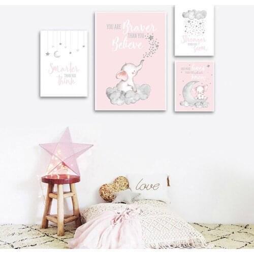 Cartoon Poster Wall Art Canvas Painting Nursery Quotes Elephant Moon Child Modern Picture Nordic Kids Baby Bedroom Decoration