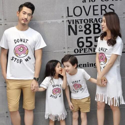 Family Matching Clothes Look Outfits T-shirt Tassel Mother Daughter Dresss Summer Clothing Mum Daddy Father and Son Baby Clothes