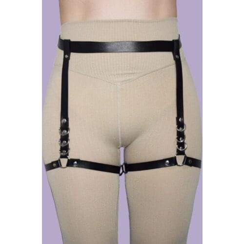 Leather leg garter body strap harness belt Women Punk Goth Leg Harness Detachable Sexy Erotic Stocking belts Suspenders Female