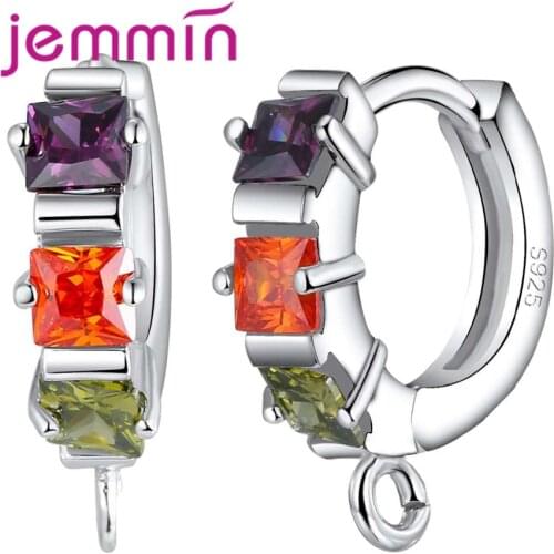 Luxury Women Colorful Ear Jewelry Accessories Purple/Orange/Green Square Crystal 925 Sterling Silver Hoop Earrings 10PCs