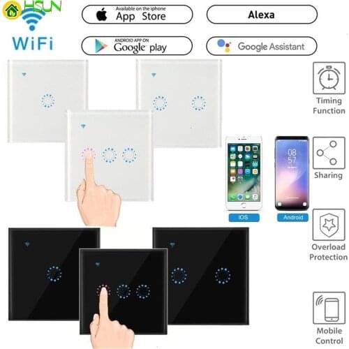 US/EU/AU Standard Touch Switch Smart Light Switch Panel Wall interruptor 1/2/3 Gang wifi Voice Work with Alexa Google Home APP