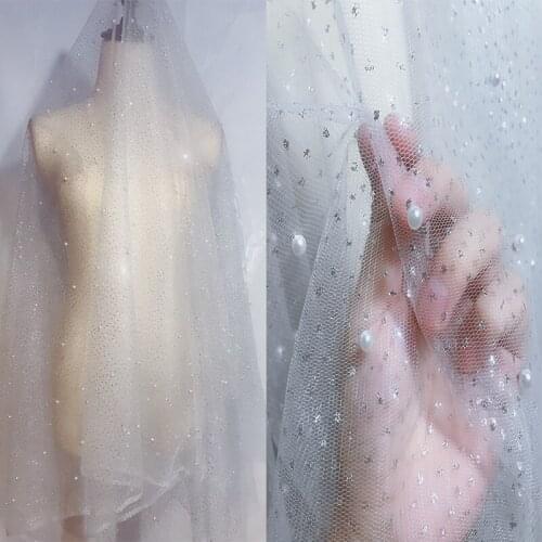 Fragment dusting irregular nail bead gradient mesh fabric DIY door curtain wedding elastic dress fabric