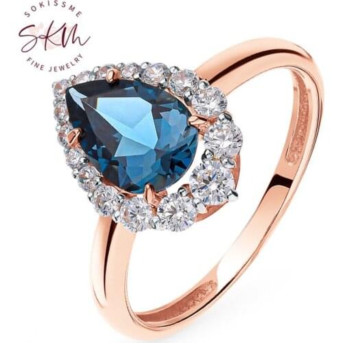 SKM Flower topaz rings for women brand designer 14k rose gold Vintage Engagement rings designer Promise Luxury Fine Jewelry