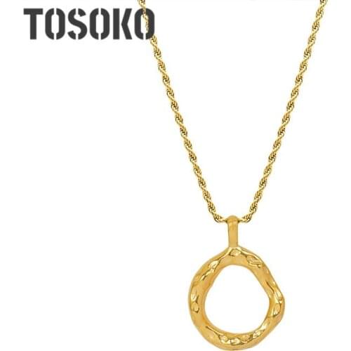 TOSOKO Stainless Steel Jewelry Irregular Geometric Personalized Texture Pendant Necklace Womens Fashion Chain BSP130