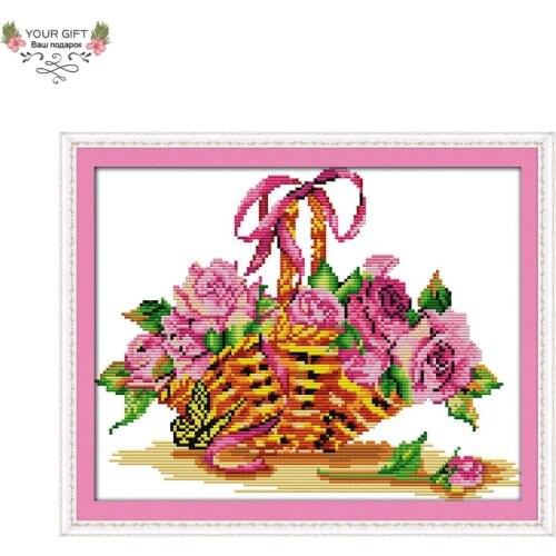 Joy Sunday H395 Free Shipping 14CT 11CT Stamped and Counted Home Decoration Roses And Basket Flowers Embroidery Cross Stitch