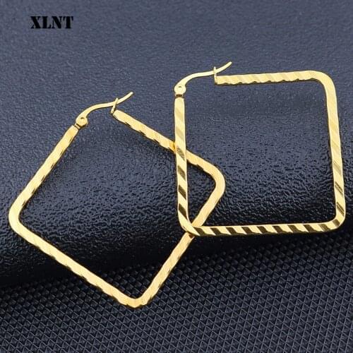 XLNT Big Square wave Hoop Earring for Women gold and silver color 4cm Women gift Fashion Jewelry 2020